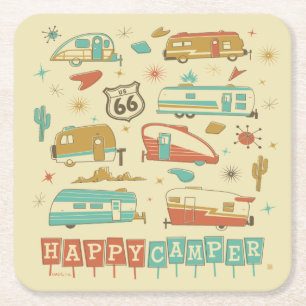Porta-copo De Papel Quadrado Rota 66 Happy Camper
