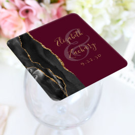 Porta-copo De Papel Quadrado Rota de Ágata Casamento Preto Dourado Burgundy