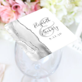 Porta-copo De Papel Quadrado Rota de Ágata Geodo Cinza Branco Prata Casamento