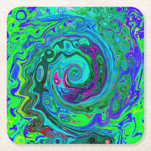 Porta-copo De Papel Quadrado Rotação Abstrato Retro Verde e Azul