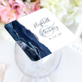 Porta-copo De Papel Quadrado Roteiro de Geodo de Ágata Azul Marinho Casamento P