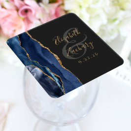 Porta-copo De Papel Quadrado Roteiro de Geodo de Ágata Azul Marinho Dourado Cas