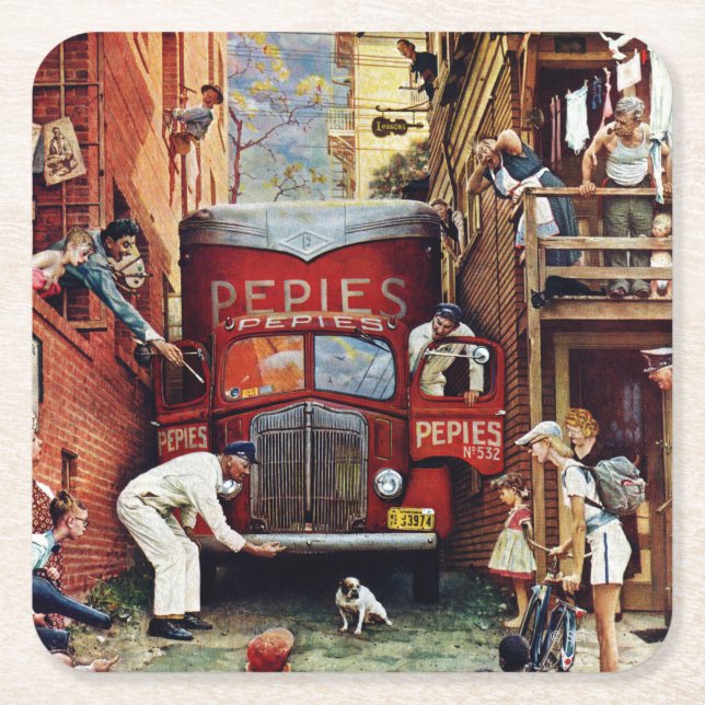 Porta-copo De Papel Quadrado Roteiro por Norman Rockwell (Frente)