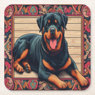 Porta-copo De Papel Quadrado Rottweiler Cão 3D Borda Na moda Colorida