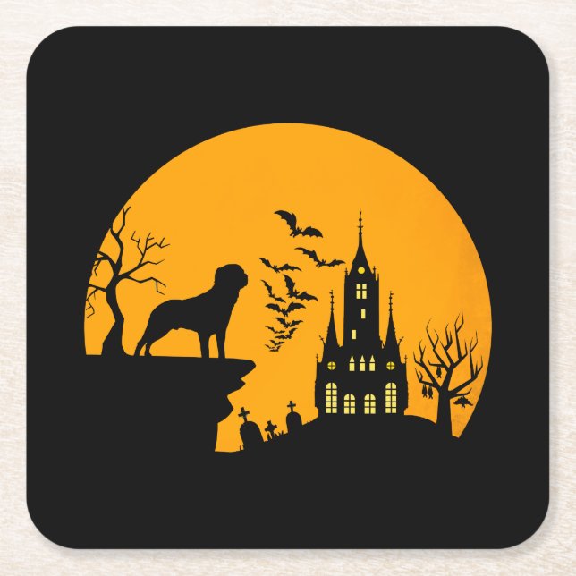 Porta-copo De Papel Quadrado Rottweiler Halloween (Frente)