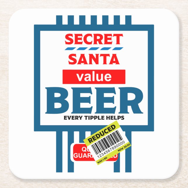 Porta-copo De Papel Quadrado Rótulos Engraçados de Cerveja de Natal (Frente)