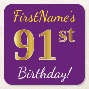 Porta-copo De Papel Quadrado Roxo, Faux Dourado 91rua Aniversário + Nome Perso