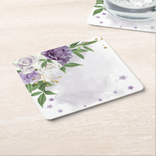 Porta-copo De Papel Quadrado roxo malva floral branco