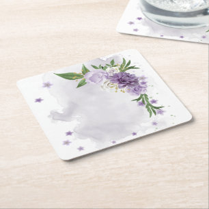 Porta-copo De Papel Quadrado roxo malva floral branco