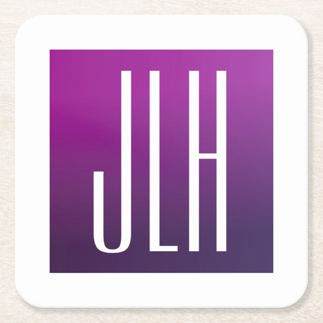 Porta-copo De Papel Quadrado Roxo Ombre & Iniciais Brancas ou outro Texto (Frente)