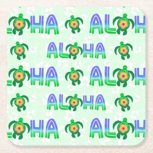 Porta-copo De Papel Quadrado Roxo Verde Aloha Hawaiai Tartaruga Tropical