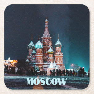 Porta-copo De Papel Quadrado Rua de Moscou Rússia. Catedral de Basil
