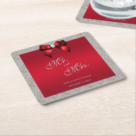 Porta-copo De Papel Quadrado Ruby Vermelho Elegante, Casamento com Lente de Pra