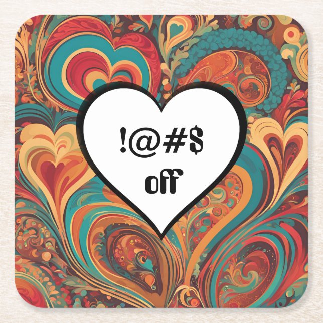 Porta-copo De Papel Quadrado Rude Funny Heart Design !@#$ (Frente)