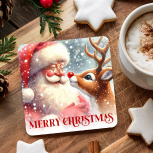 Porta-copo De Papel Quadrado Rudolph Santa Natal Círculo de Água Impressão