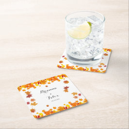 Porta-copo De Papel Quadrado Rustic Autumn Leaves Wedding