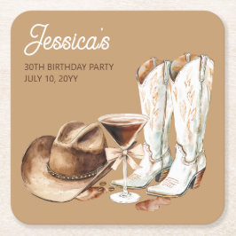 Porta-copo De Papel Quadrado Rustic Brown Western Cowgirl 30th Birthday Party