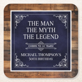 Porta-copo De Papel Quadrado Rustic Man Myth Legend 50th Birthday Marinho Blue