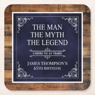 Porta-copo De Papel Quadrado Rustic Man Myth Legend 65th Birthday Marinho Blue