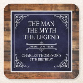 Porta-copo De Papel Quadrado Rustic Man Myth Legend 75th Birthday Marinho Blue