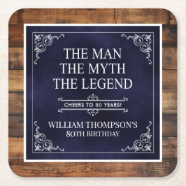 Porta-copo De Papel Quadrado Rustic Man Myth Legend 80 Birthday Marinho Blue