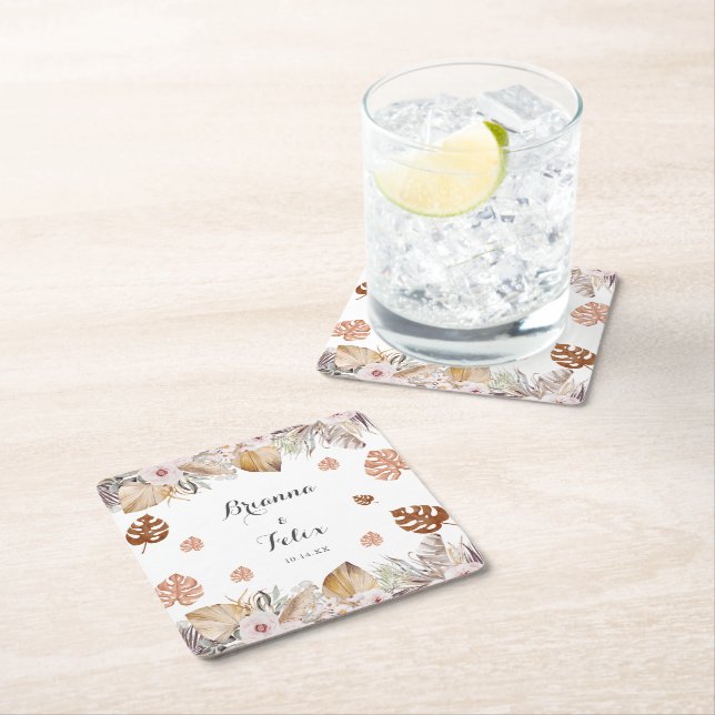 Porta-copo De Papel Quadrado Rustic Neutral Boho Wedding (Insitu)