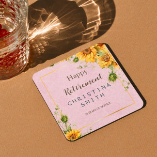 Porta-copo De Papel Quadrado Rustic Sunflower Elegant Summer Retirement Party