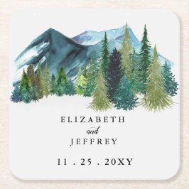 Porta-copo De Papel Quadrado Rustic Watercolor Mounts Pine Casamento no inverno