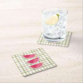 Porta-copo De Papel Quadrado Rustic Watermelon Gingham