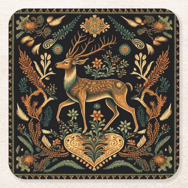 Porta-copo De Papel Quadrado Rustic Wilderness Deer (Frente)