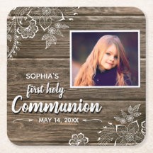 Rustic Wood Lace Primeira Foto Sagrada de Comunhão