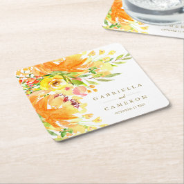 Porta-copo De Papel Quadrado Rustic Yellow Flowers Watercolor Casamento Persona