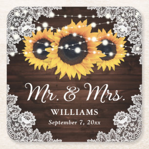 Porta-copo De Papel Quadrado Rústica Palácio De Madeira Luz De Girassol Casamen