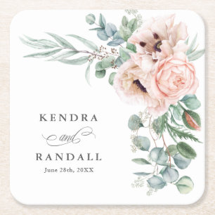 Porta-copo De Papel Quadrado Sabpy Romantic Watercolor Floral com Nomes