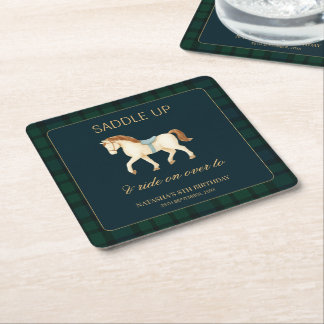 Porta-copo De Papel Quadrado Saddle Up Vintage Preppy Horse Birthday 