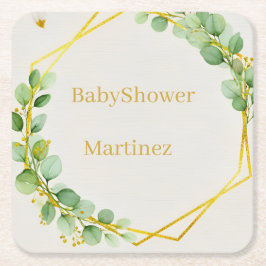 Porta-copo De Papel Quadrado Sage Green Eucalyptus Gold Baby Shower Coasters