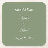 Sage Green Save the Date Square Paper Porta copos 