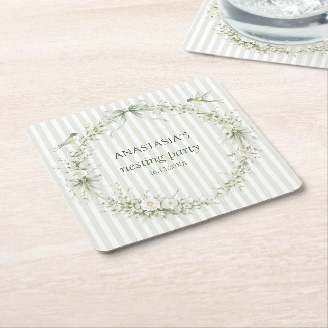 Porta-copo De Papel Quadrado Sage Green Toile De Juoy Nesting Party  (Inclinado)