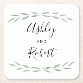 Porta-copo De Papel Quadrado Sage Greenery Porta copos Botânica, Casamento