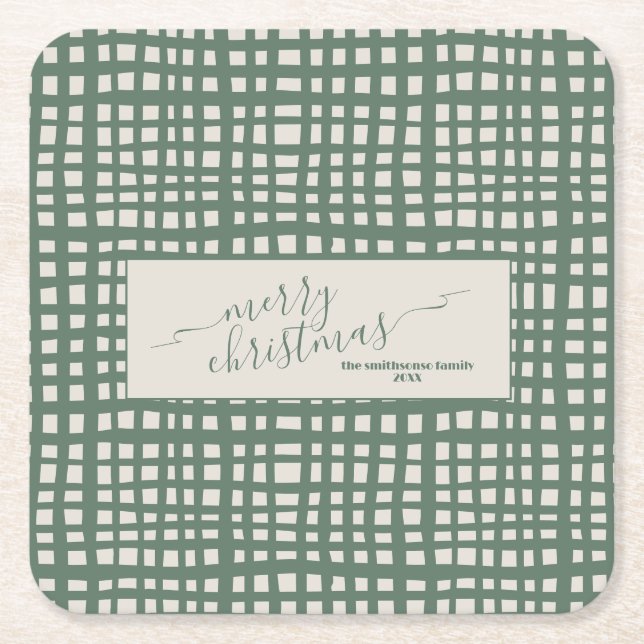 Porta-copo De Papel Quadrado Sage Poinsettia Marfim Natal elegante (Frente)