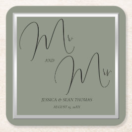 Porta-copo De Papel Quadrado Sage & Silver Wedes sofisticadas