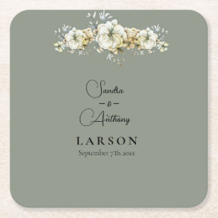 Porta-copo De Papel Quadrado Sage Verde Floral Quadrado Casamento Porta Copo de