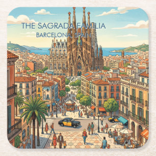 Porta-copo De Papel Quadrado Sagrada Familia Barcelona Espanha Viagem Arte Vint