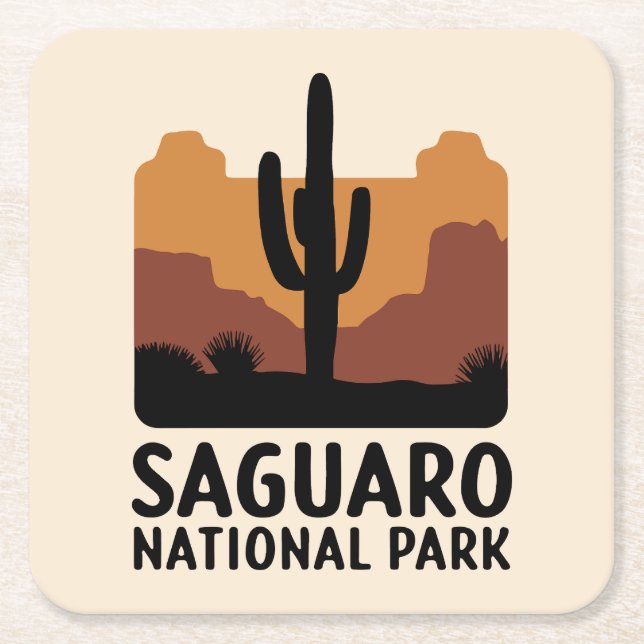 Porta-copo De Papel Quadrado Saguaro Cactus (Frente)