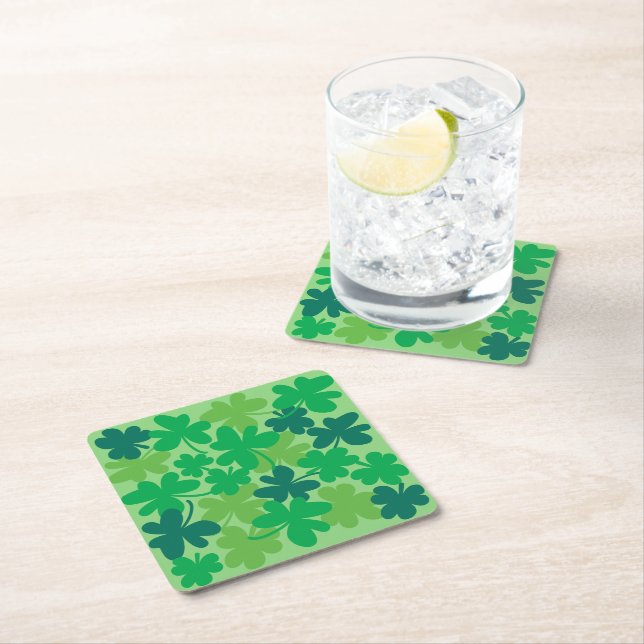 Porta-copo De Papel Quadrado Saint Patrick’s Day Shamrock Clovers Paper Coaster (Insitu)