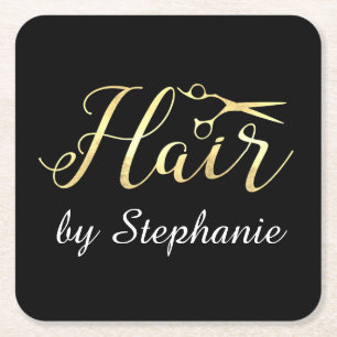 Porta-copo De Papel Quadrado Salão de Cabelo Hairstylist da Tesoura do Ouro