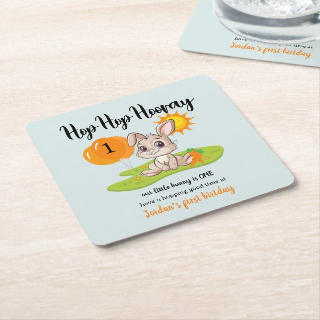 Porta-copo De Papel Quadrado Salto salto Viva Algum primeiro aniversario Coelho (Inclinado)