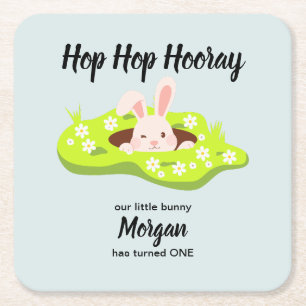 Porta-copo De Papel Quadrado Salto salto Viva Um primeiro aniversario De Buraco