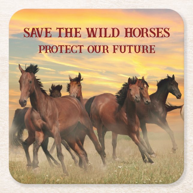 Porta-copo De Papel Quadrado Salvar os cavalos selvagens (Frente)
