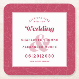 Porta-copo De Papel Quadrado Salve a Data do Casamento Moderno com Padrão de Fo